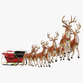 Sleigh and Reindeer Flying 3D model